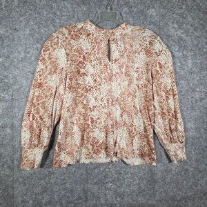 Chico's Pink Python Mock Neck Keyhole Long Sleeve Blouse Size 4  XXL Office